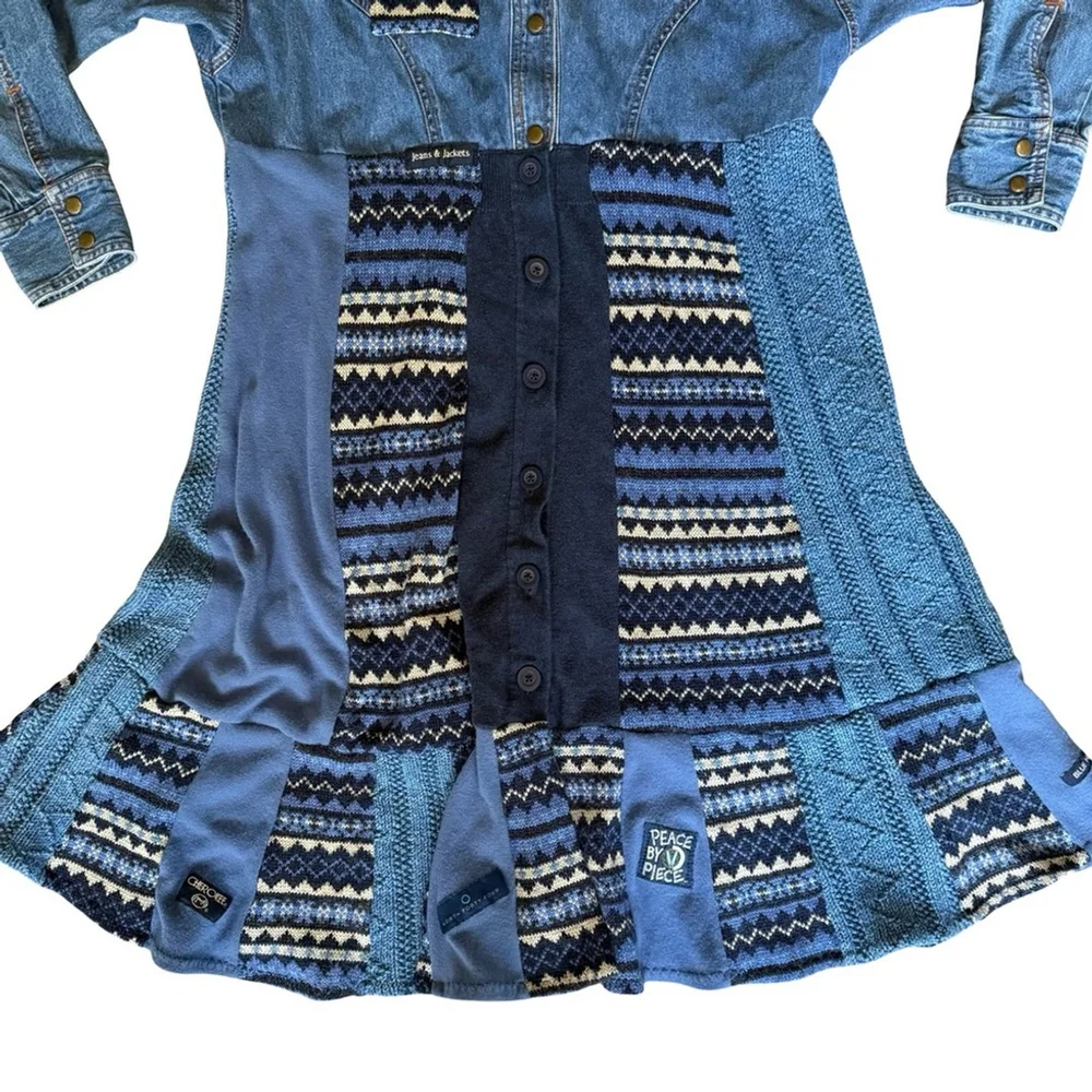 Handmade Upcycled Denim Patchwork Maxi Dress Size XL Artisan Eco-Friendly - Picture 13 of 16